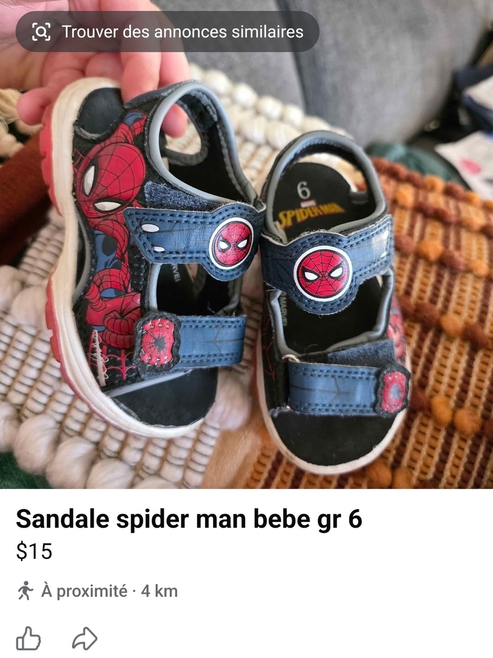 Kids Spider-Man Blue Sandals - Size 6